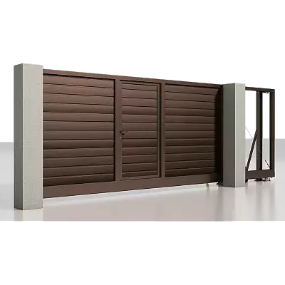 Откатные ворота со встроенной калиткой ALUTECH Prestige 3500×2000